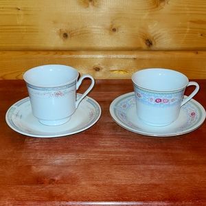 Vintage China Teacups & Saucers or Coffee Cups Pink Roses Blue Floral Gold Trim